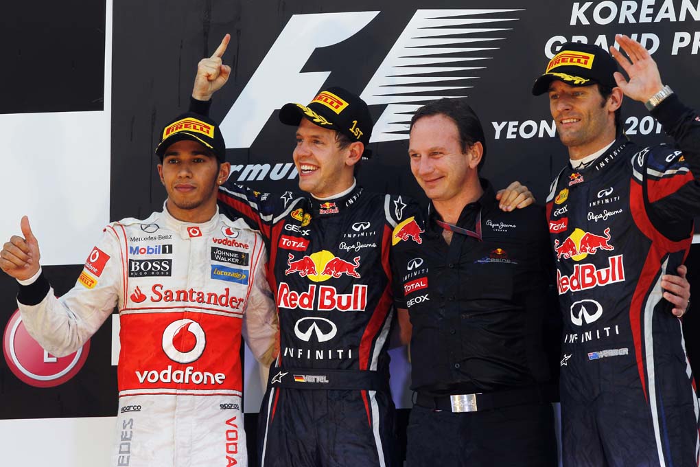 Sebastian Vettel en el podium de Corea 2011